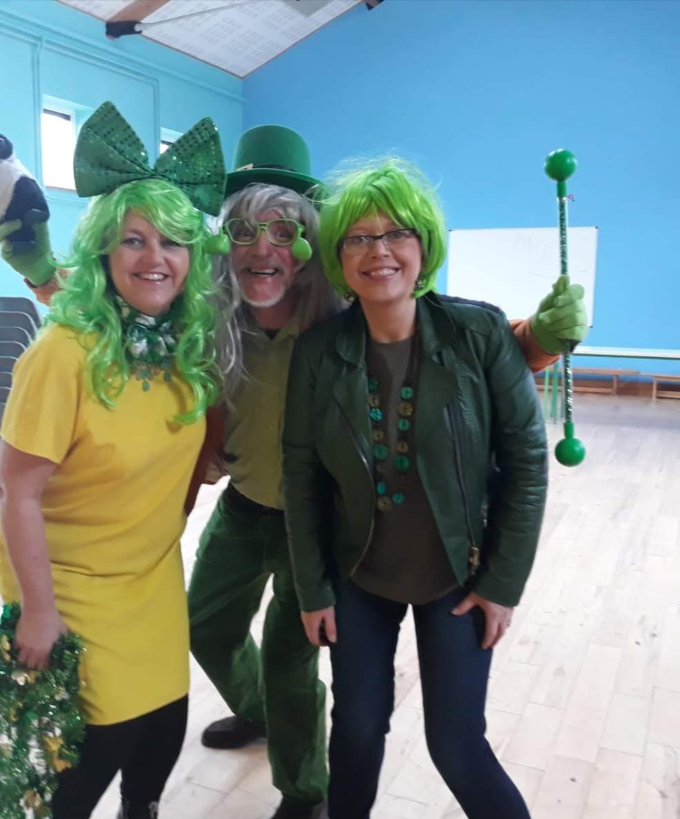 Mrs Crowe, Mr Smyth & Ms Mollison enjoy themselves for St. Patrick's Day